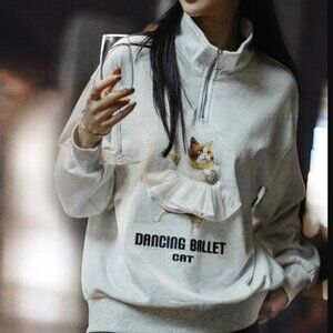 Maden Printed Cartoon Sweatshirts Loose Pullover Light Gray Sweatshirt Women (M)